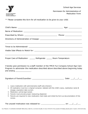 YMCA Medication Administration Permission Form