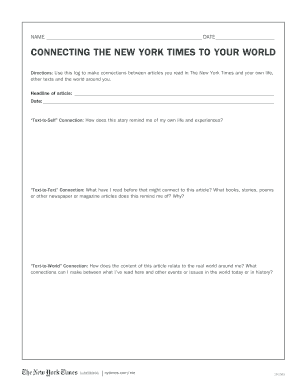New York Times Reading Connection Log