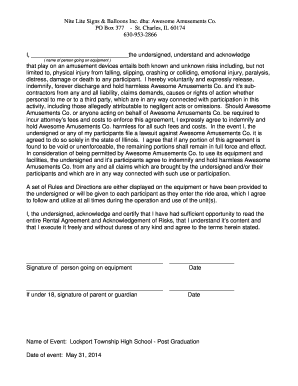 Amusement Ride Waiver Form