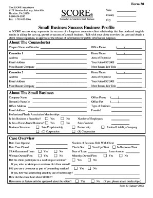 SCORE Small Business Success Story Form