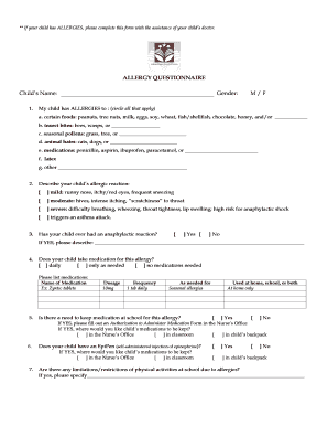 Allergy Questionnaire and Action Plan