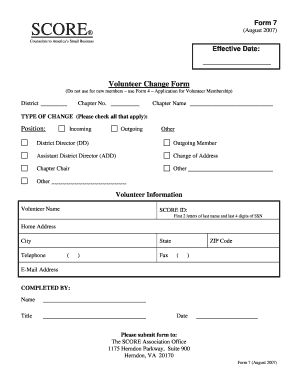 SCORE Volunteer Change Form