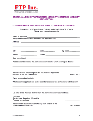 Professional Liability Insurance Application