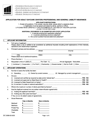 Adult Daycare Liability Insurance Application