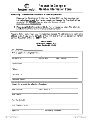 Better Health Member Information Update Form