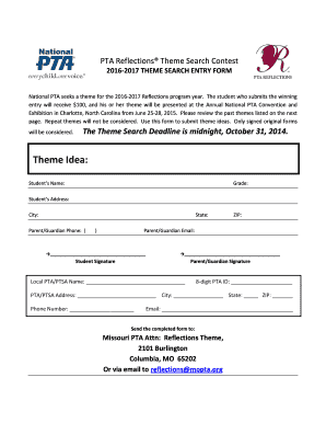 PTA Reflections Theme Search Contest Entry Form