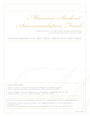 Investment Application Form - SIPP / SASS / Offshore Bond / Wrap Platform
