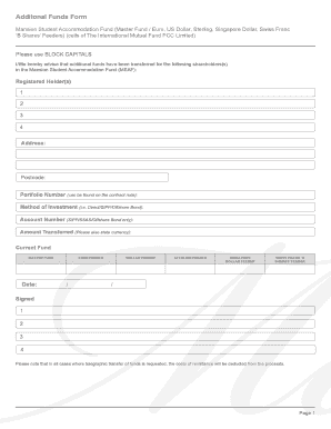 Mansion Student Accommodation Fund Additional Funds Form