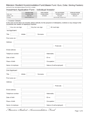 Mansion Student Accommodation Fund Investment Application Form