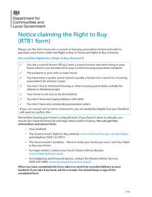 Right to Buy Application Form RTB1