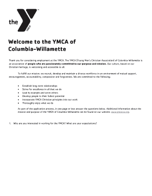 YMCA of Columbia-Willamette Employment Application