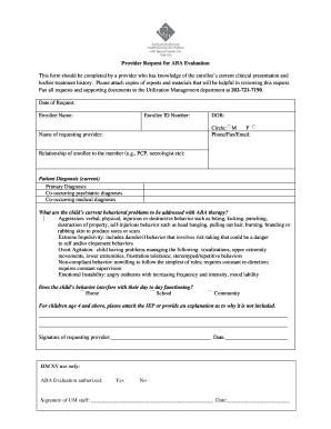Provider Request for ABA Evaluation