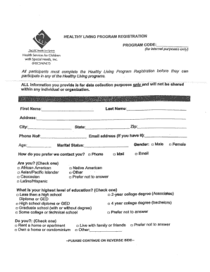 Healthy Living Program Registration Form