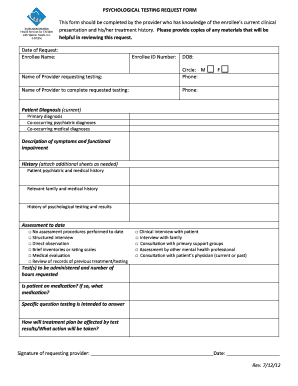 Psychological Testing Request Form