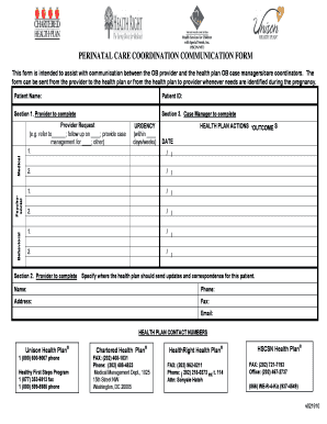 Perinatal Care Coordination Communication Form