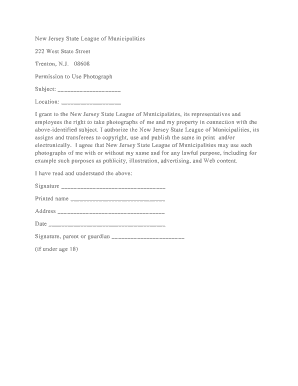 New Jersey Photograph Permission Form