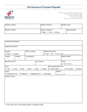 Life Insurance Proposal Request Form