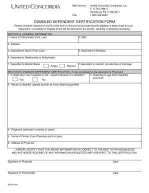 Disabled Dependent Certification Form