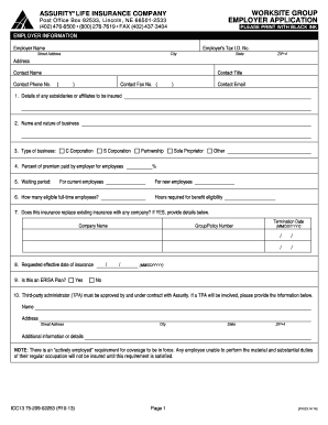 Assurity Life Insurance Employer Application