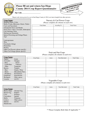 San Diego County 2014 Crop Report Questionnaire