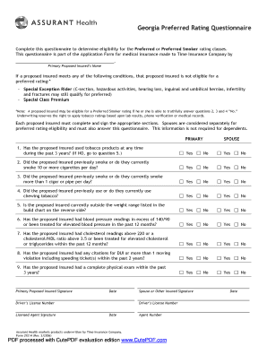 Georgia Preferred Rating Questionnaire