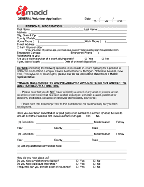 MADD Volunteer Application Form