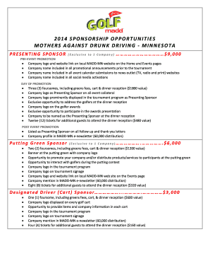 2014 SPONSORSHIP OPPORTUNITIES MOTHERS AGAINST DRUNK - madd