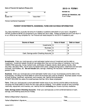 2013-14 Financial Aid Asset Verification Form