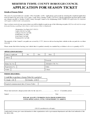 Merthyr Tydfil Season Ticket Application