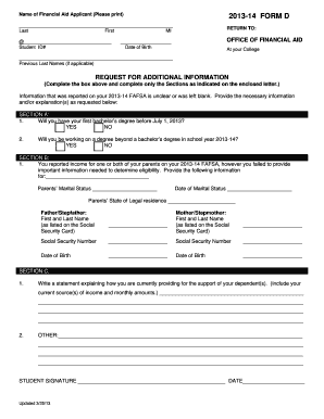 2013-14 Financial Aid Additional Information Form