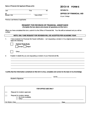 Request for Revision of Financial Assistance