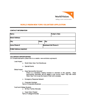 World Vision New York Volunteer Application