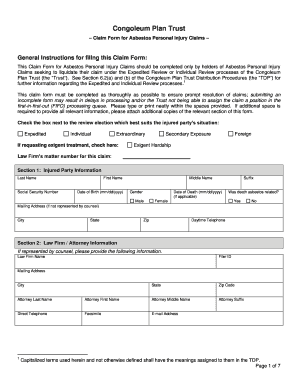 Congoleum Plan Trust Asbestos Personal Injury Claim Form