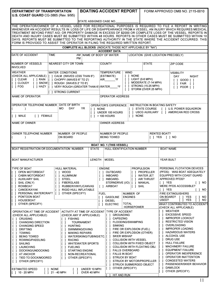 Fillable Online DEPARTMENT OF TRANSPORTATION BOATING ACCIDENT REPORT