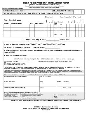 USDA Food Program Enrollment Form