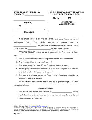 North Carolina Absolute Divorce Judgment