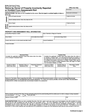 Michigan Property Assessment Correction Notice