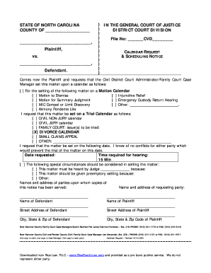 North Carolina Calendar Request & Scheduling Notice