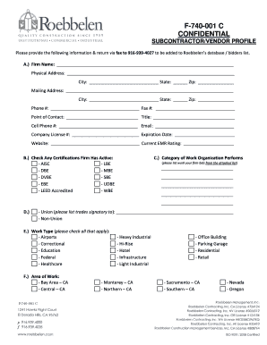 Subcontractor/Vendor Profile Form