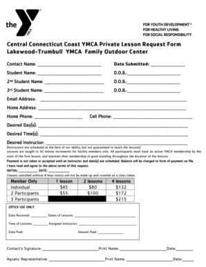 YMCA Private Lesson Request Form