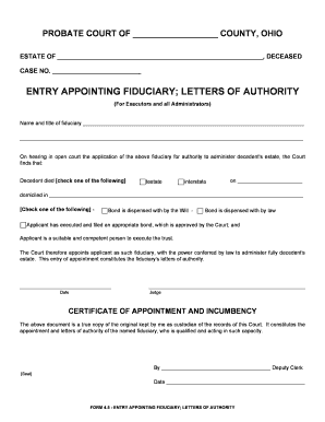 Ohio Entry Appointing Fiduciary