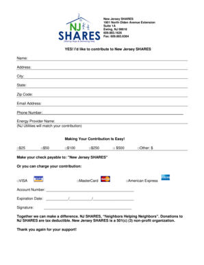 New Jersey SHARES Donation Form