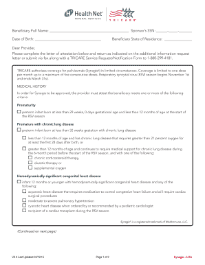 TRICARE Synagis Letter of Attestation