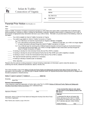 Infant & Toddler Connection of Virginia Prior Notice