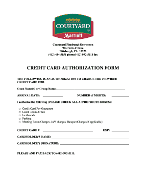 Courtyard Pittsburgh Credit Card Authorization Form