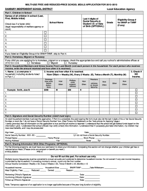 Multi-Use Free and Reduced-Price School Meals Application