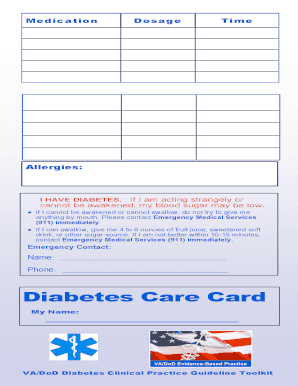 Diabetes Care Card