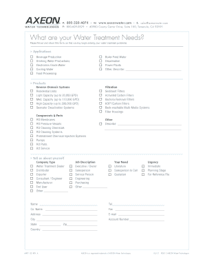 Water Treatment Needs Assessment Form