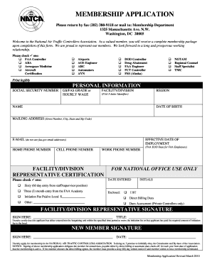 National Air Traffic Controllers Association Membership Application