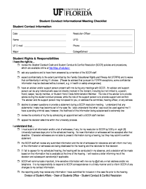 Student Conduct Informational Meeting Checklist
